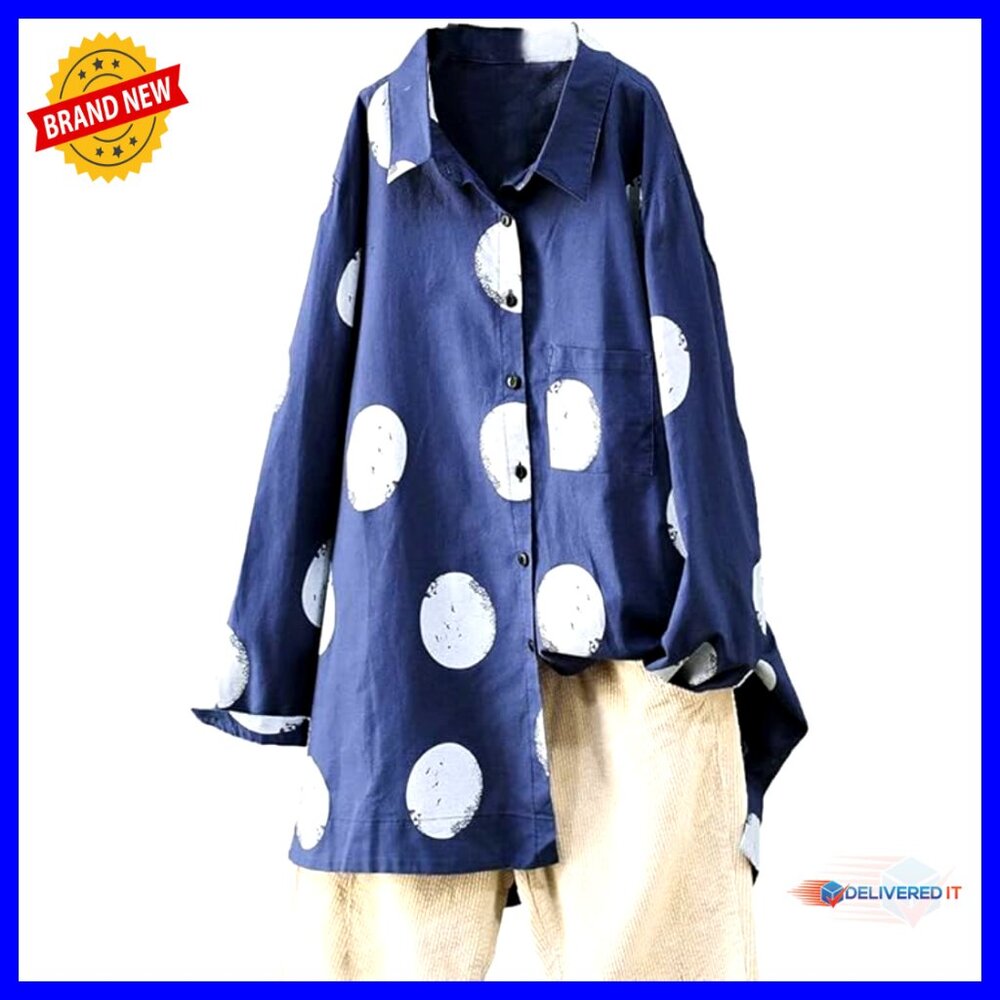 Long Sleeve Button Down Cotton Tunic Top With Chest Pocket